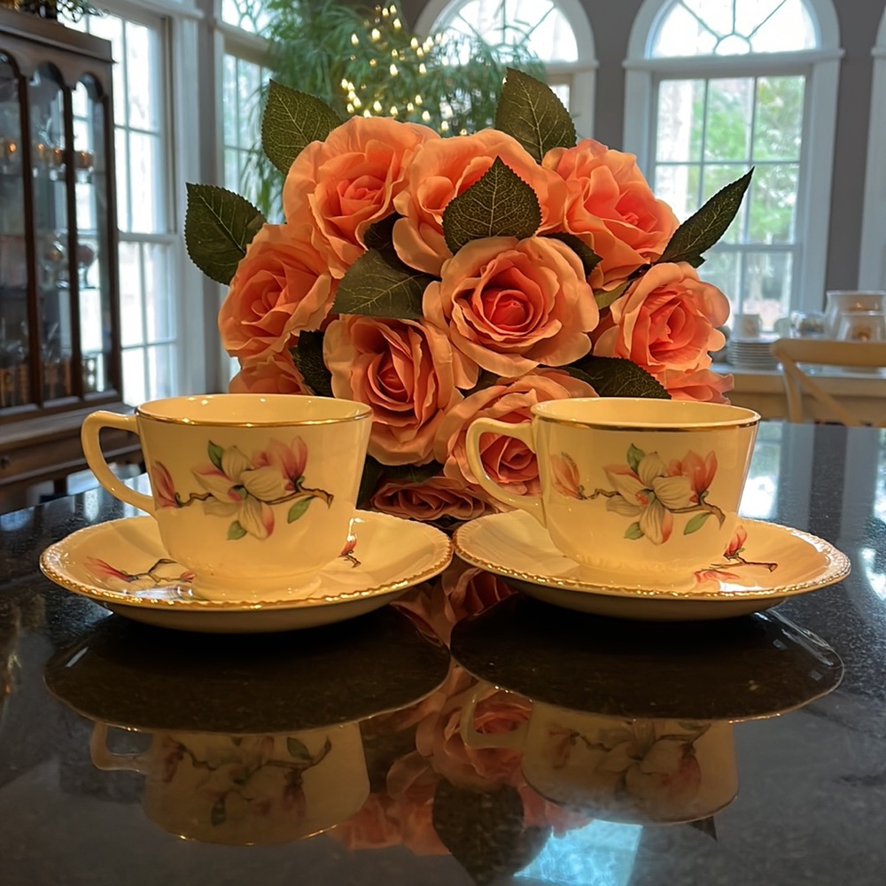 HOMER LAUGHLIN Dogwood Liberty Shape Saucer with Gold Trim